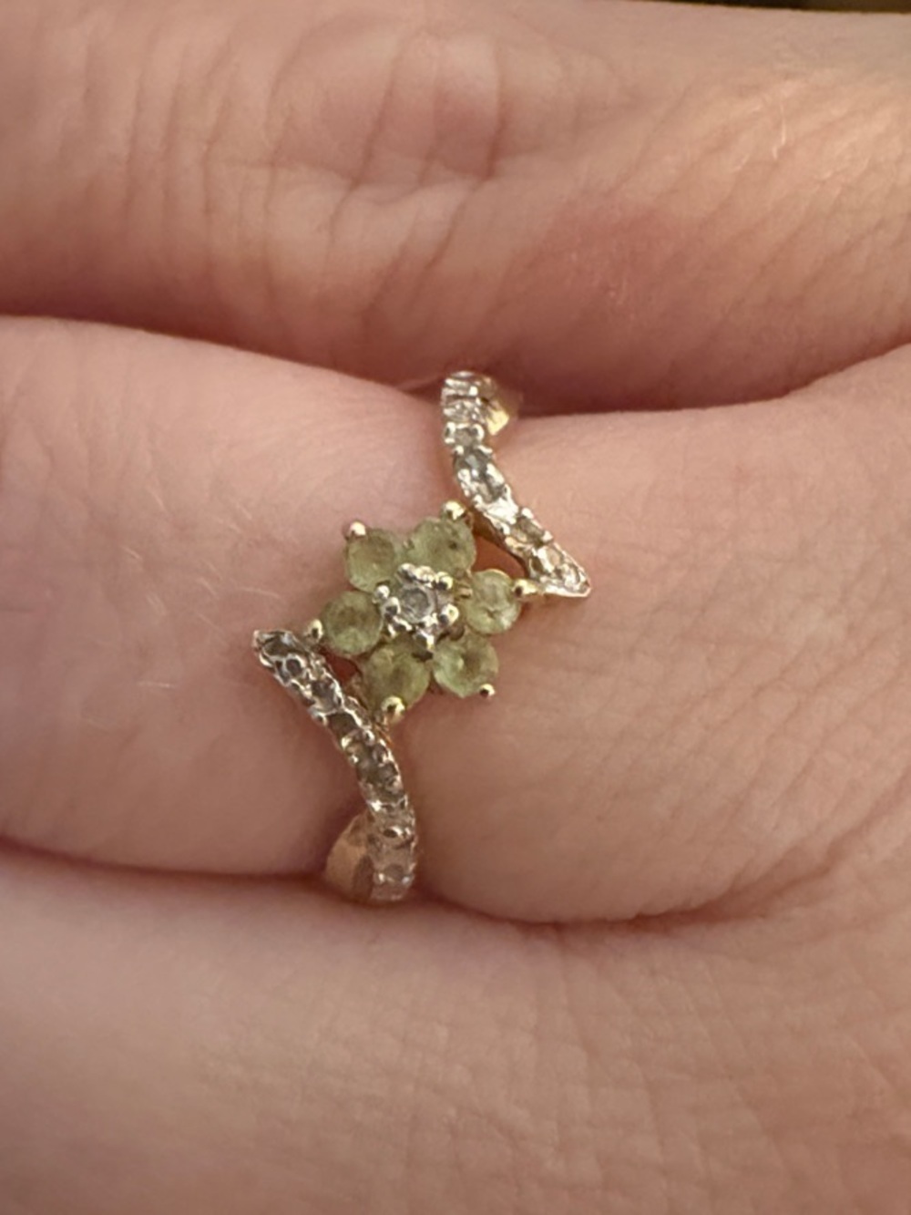 10K Gold Ring Delicate Yellow Gemstone Floral Ring - Women Jewelry